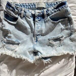 Blue Jean Shorts Distressed Frayed Hem
